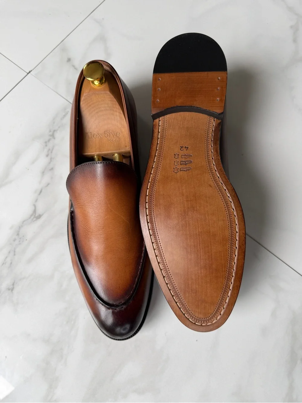 Men's Burnished Brown Leather Slip-On Loafers